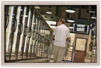Multiple screen placements within each location engage the consumer's attention while within the aisles.